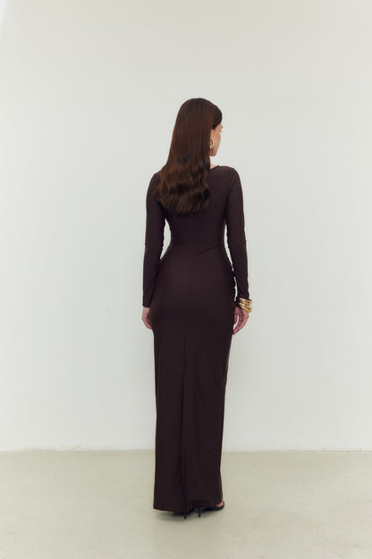 AIRA DRESS IN DARK BROWN