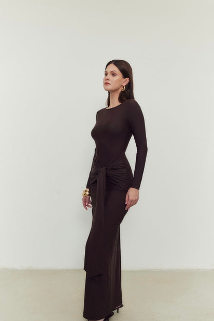 AIRA DRESS IN DARK BROWN