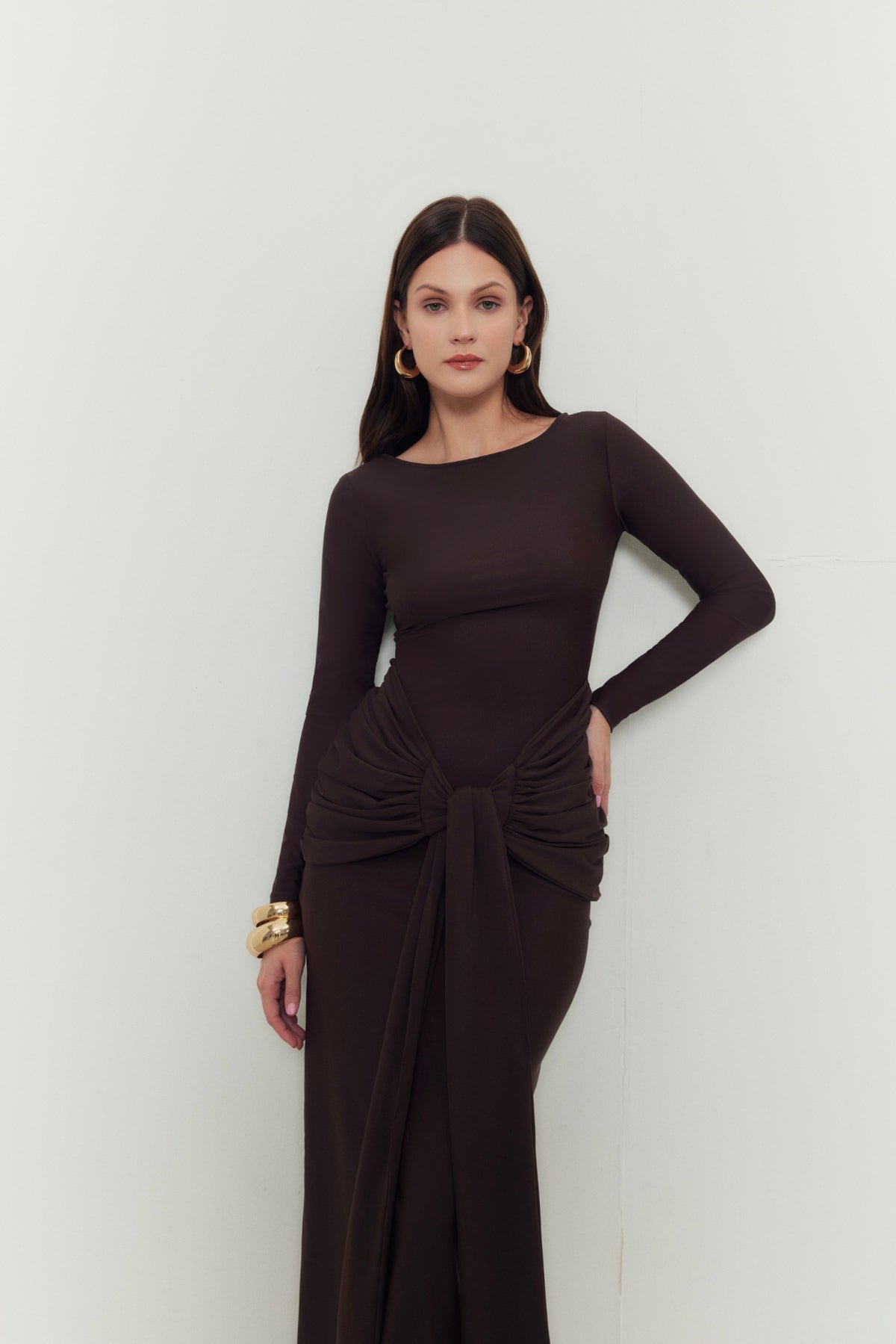 AIRA DRESS IN DARK BROWN