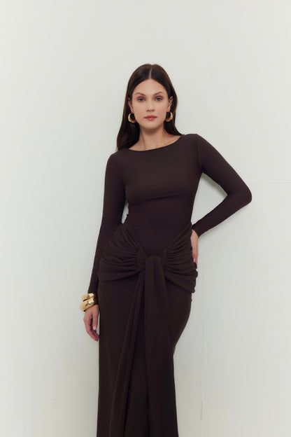 AIRA DRESS IN DARK BROWN